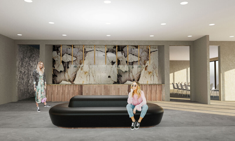 A lobby rendering made by Lisa Samuelsson, a 2017 BFA student