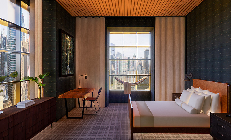 An apartment bedroom design made by, NYSID BFA Student, Nicole Hand.